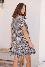 Load image into Gallery viewer, Dani White/Black Gingham Print Smock Dress