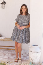 Load image into Gallery viewer, Dani White/Black Gingham Print Smock Dress