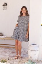 Load image into Gallery viewer, Dani White/Black Gingham Print Smock Dress
