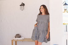 Load image into Gallery viewer, Dani White/Black Gingham Print Smock Dress