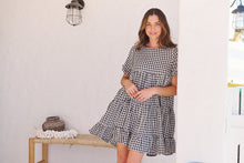 Load image into Gallery viewer, Dani White/Black Gingham Print Smock Dress