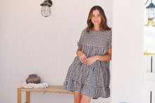 Load image into Gallery viewer, Dani White/Black Gingham Print Smock Dress