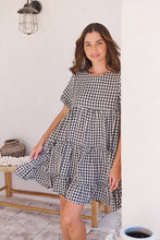 Load image into Gallery viewer, Dani White/Black Gingham Print Smock Dress