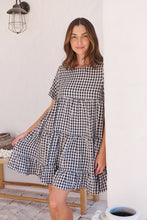 Load image into Gallery viewer, Dani White/Black Gingham Print Smock Dress