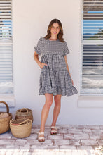 Load image into Gallery viewer, Dani White/Black Gingham Print Smock Dress