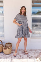 Load image into Gallery viewer, Dani White/Black Gingham Print Smock Dress