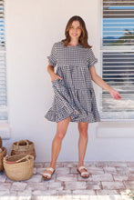 Load image into Gallery viewer, Dani White/Black Gingham Print Smock Dress