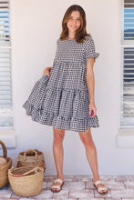 Load image into Gallery viewer, Dani White/Black Gingham Print Smock Dress