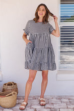 Load image into Gallery viewer, Dani White/Black Gingham Print Smock Dress