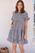 Load image into Gallery viewer, Dani White/Black Gingham Print Smock Dress