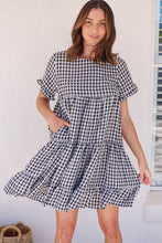 Load image into Gallery viewer, Dani White/Black Gingham Print Smock Dress