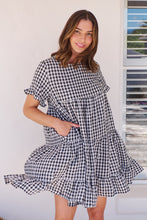 Load image into Gallery viewer, Dani White/Black Gingham Print Smock Dress