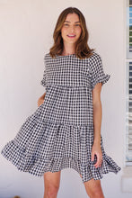 Load image into Gallery viewer, Dani White/Black Gingham Print Smock Dress