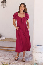 Load image into Gallery viewer, Lulu Tie Front Wine Midi Dress