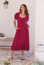 Load image into Gallery viewer, Lulu Tie Front Wine Midi Dress