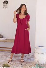 Load image into Gallery viewer, Lulu Tie Front Wine Midi Dress