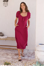 Load image into Gallery viewer, Lulu Tie Front Wine Midi Dress