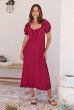 Load image into Gallery viewer, Lulu Tie Front Wine Midi Dress