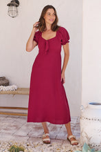 Load image into Gallery viewer, Lulu Tie Front Wine Midi Dress