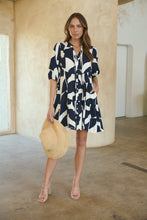 Load image into Gallery viewer, Tahli Navy White Print Smock Dress
