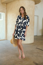 Load image into Gallery viewer, Tahli Navy White Print Smock Dress