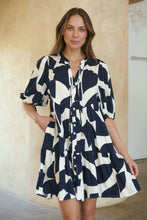 Load image into Gallery viewer, Tahli Navy White Print Smock Dress