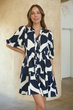 Load image into Gallery viewer, Tahli Navy White Print Smock Dress