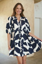 Load image into Gallery viewer, Tahli Navy White Print Smock Dress
