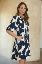 Load image into Gallery viewer, Tahli Navy White Print Smock Dress