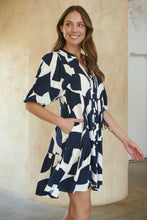 Load image into Gallery viewer, Tahli Navy White Print Smock Dress