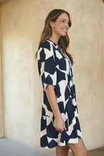 Load image into Gallery viewer, Tahli Navy White Print Smock Dress
