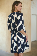 Load image into Gallery viewer, Tahli Navy White Print Smock Dress