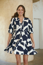 Load image into Gallery viewer, Tahli Navy White Print Smock Dress