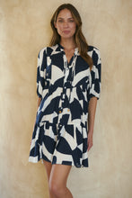 Load image into Gallery viewer, Tahli Navy White Print Smock Dress