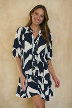 Load image into Gallery viewer, Tahli Navy White Print Smock Dress