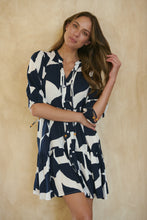 Load image into Gallery viewer, Tahli Navy White Print Smock Dress