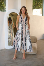 Load image into Gallery viewer, Tracey White/Black/Brown Print Sleevless Faux Linen Dress