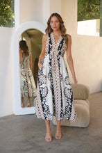 Load image into Gallery viewer, Tracey White/Black/Brown Print Sleevless Faux Linen Dress