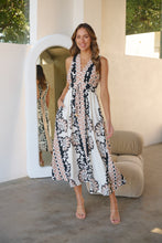 Load image into Gallery viewer, Tracey White/Black/Brown Print Sleevless Faux Linen Dress