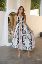 Load image into Gallery viewer, Tracey White/Black/Brown Print Sleevless Faux Linen Dress