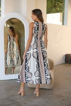 Load image into Gallery viewer, Tracey White/Black/Brown Print Sleevless Faux Linen Dress