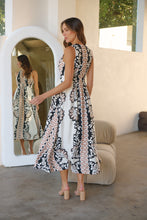 Load image into Gallery viewer, Tracey White/Black/Brown Print Sleevless Faux Linen Dress
