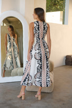 Load image into Gallery viewer, Tracey White/Black/Brown Print Sleevless Faux Linen Dress