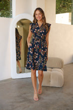 Load image into Gallery viewer, Maggie Navy/Red/Brown Floral Midi Dress