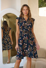 Load image into Gallery viewer, Maggie Navy/Red/Brown Floral Midi Dress