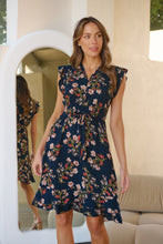 Load image into Gallery viewer, Maggie Navy/Red/Brown Floral Midi Dress