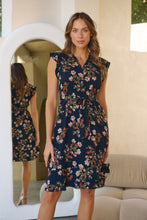 Load image into Gallery viewer, Maggie Navy/Red/Brown Floral Midi Dress
