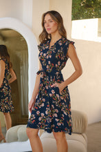 Load image into Gallery viewer, Maggie Navy/Red/Brown Floral Midi Dress