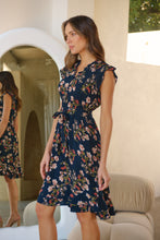 Load image into Gallery viewer, Maggie Navy/Red/Brown Floral Midi Dress
