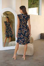 Load image into Gallery viewer, Maggie Navy/Red/Brown Floral Midi Dress